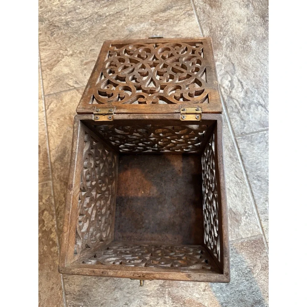 Stunning 1990s Maitland Smith Hand Carved Teak Box Antique Vintage OOAK Art Deco